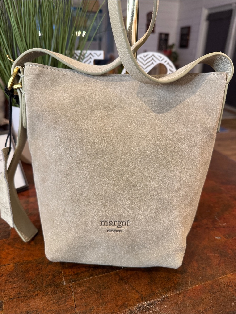 margot Suede Crossbody Bag in Light Sage